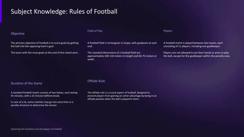 subject knowledge rules of football