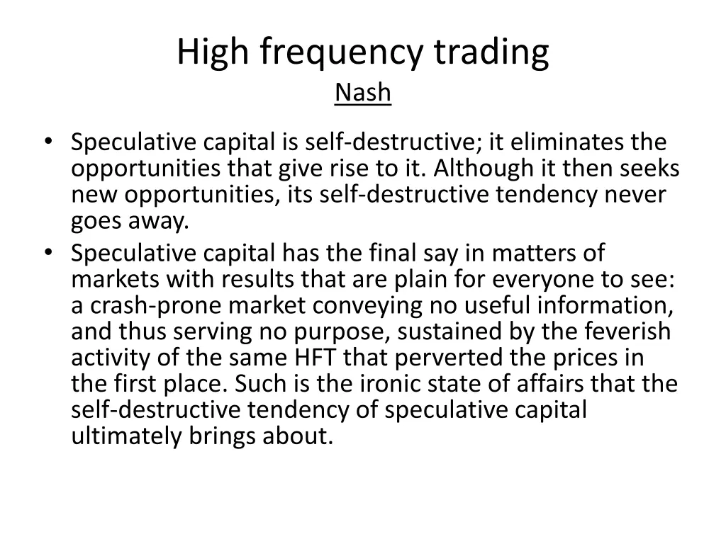 high frequency trading nash