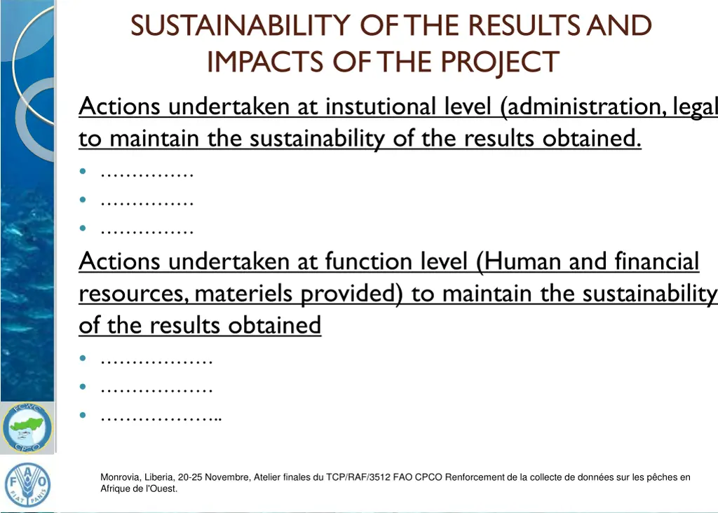 sustainability of the results and impacts