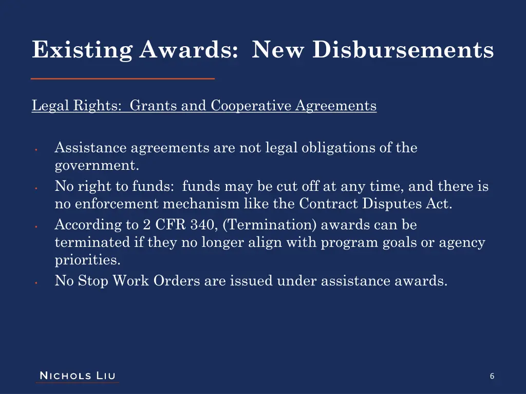 existing awards new disbursements