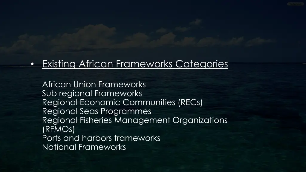 existing african frameworks categories