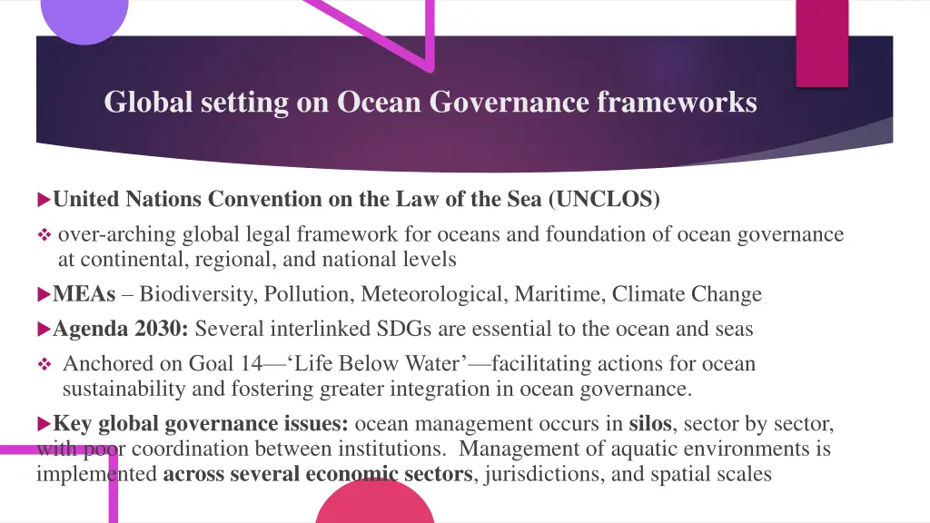 global setting on ocean governance frameworks