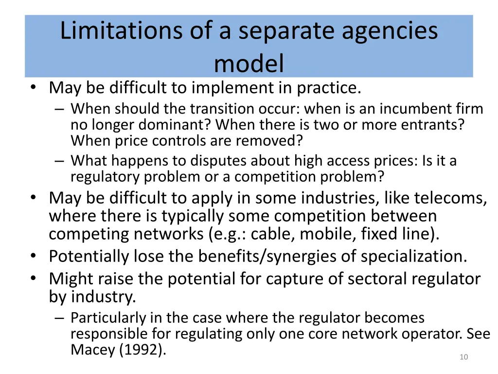limitations of a separate agencies model