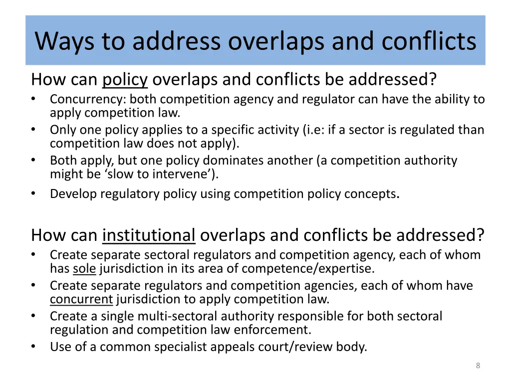 ways to address overlaps and conflicts
