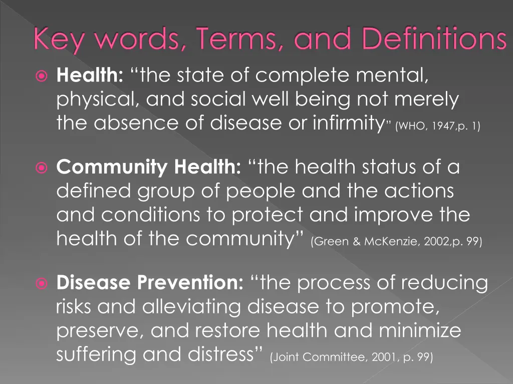 key words terms and definitions health the state