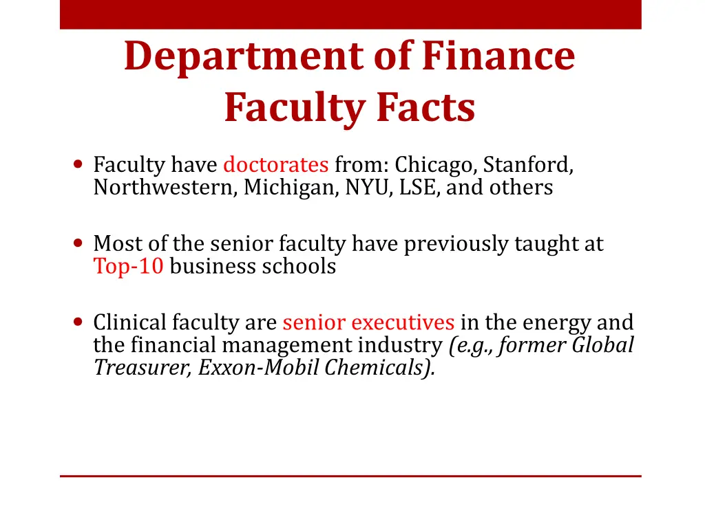 department of finance faculty facts