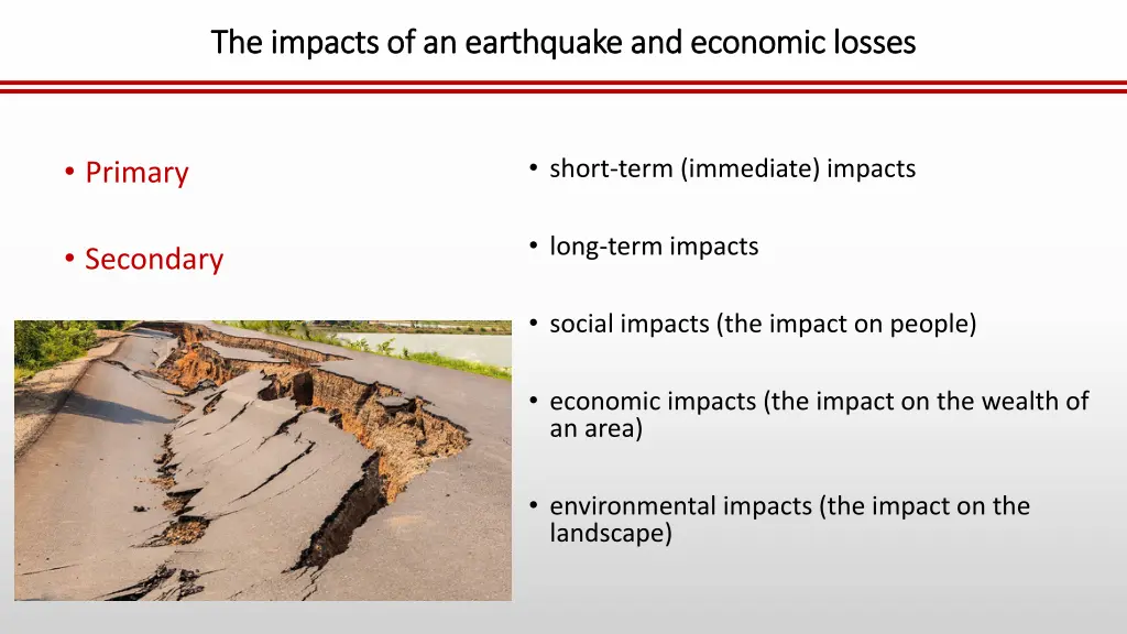 the impacts of an earthquake and economic losses