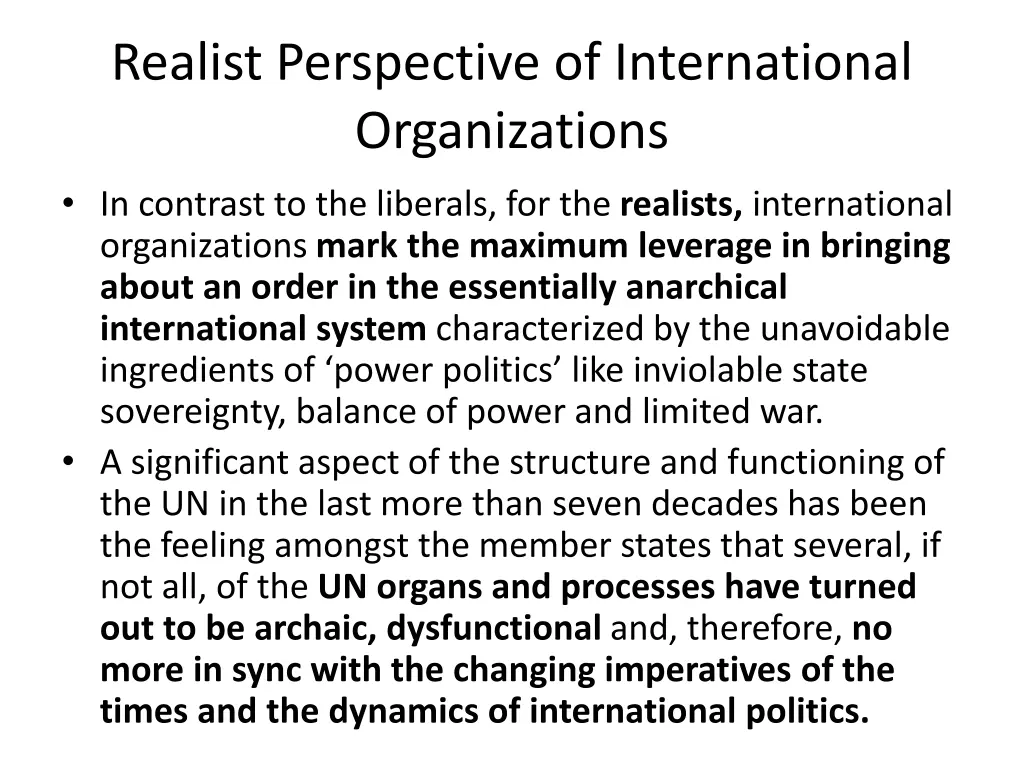 realist perspective of international