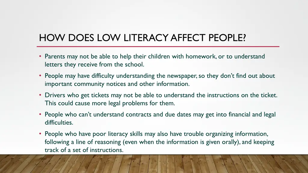 how does low literacy affect people