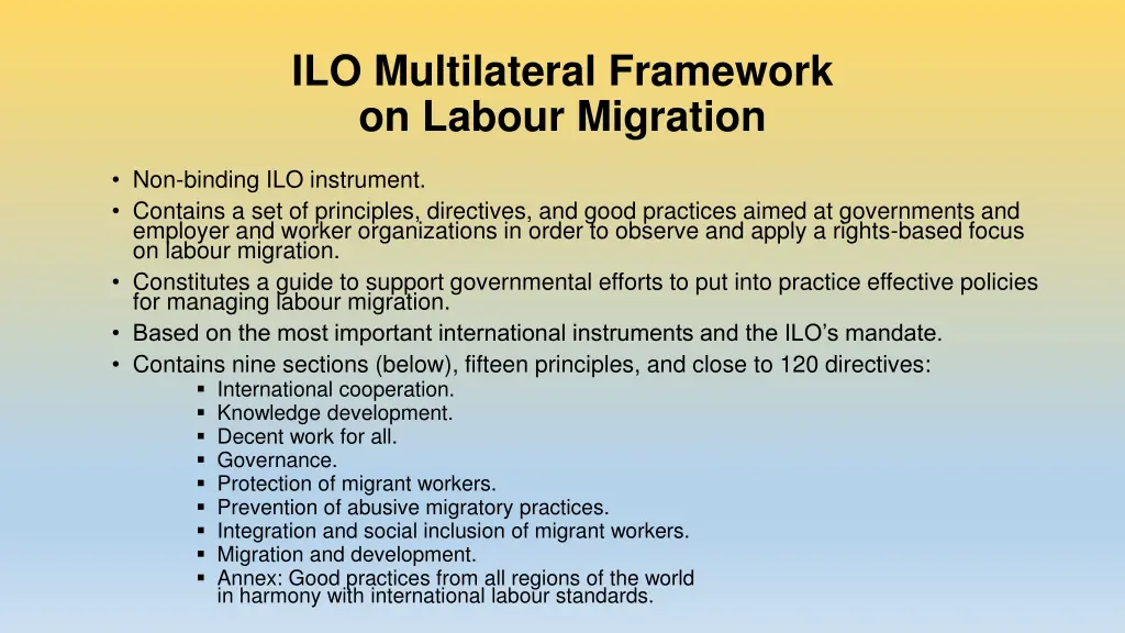 ilo multilateral framework on labour migration