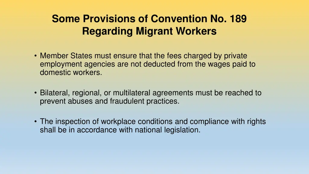 some provisions of convention no 189 regarding 2