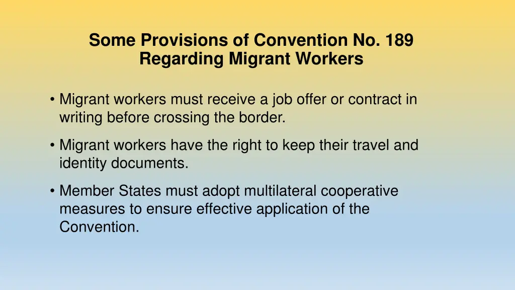 some provisions of convention no 189 regarding