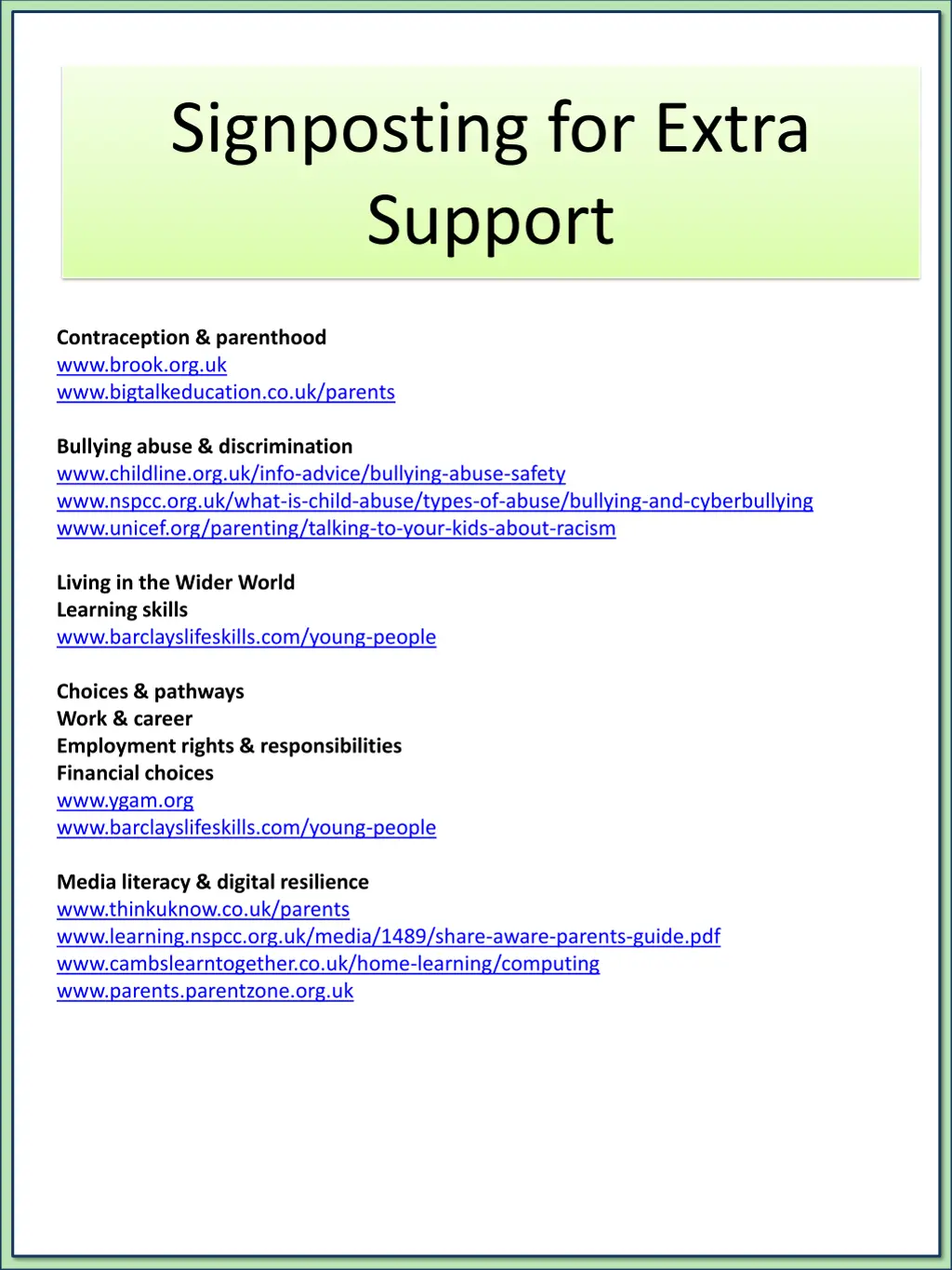 signposting for extra support 1