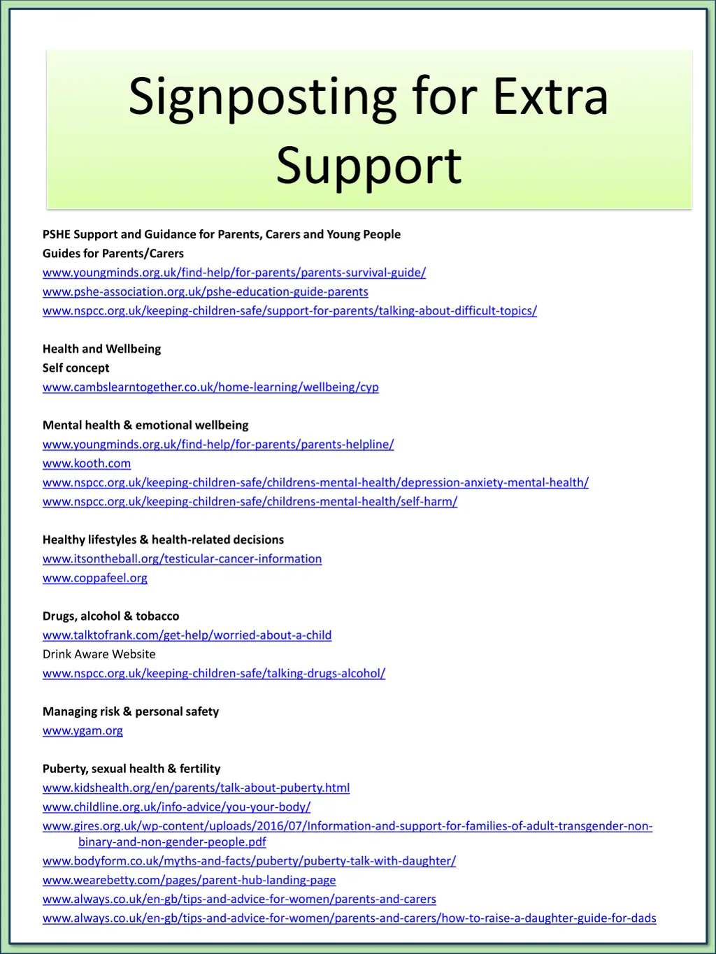 signposting for extra support