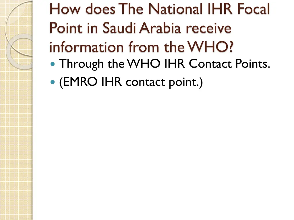 how does the national ihr focal point in saudi