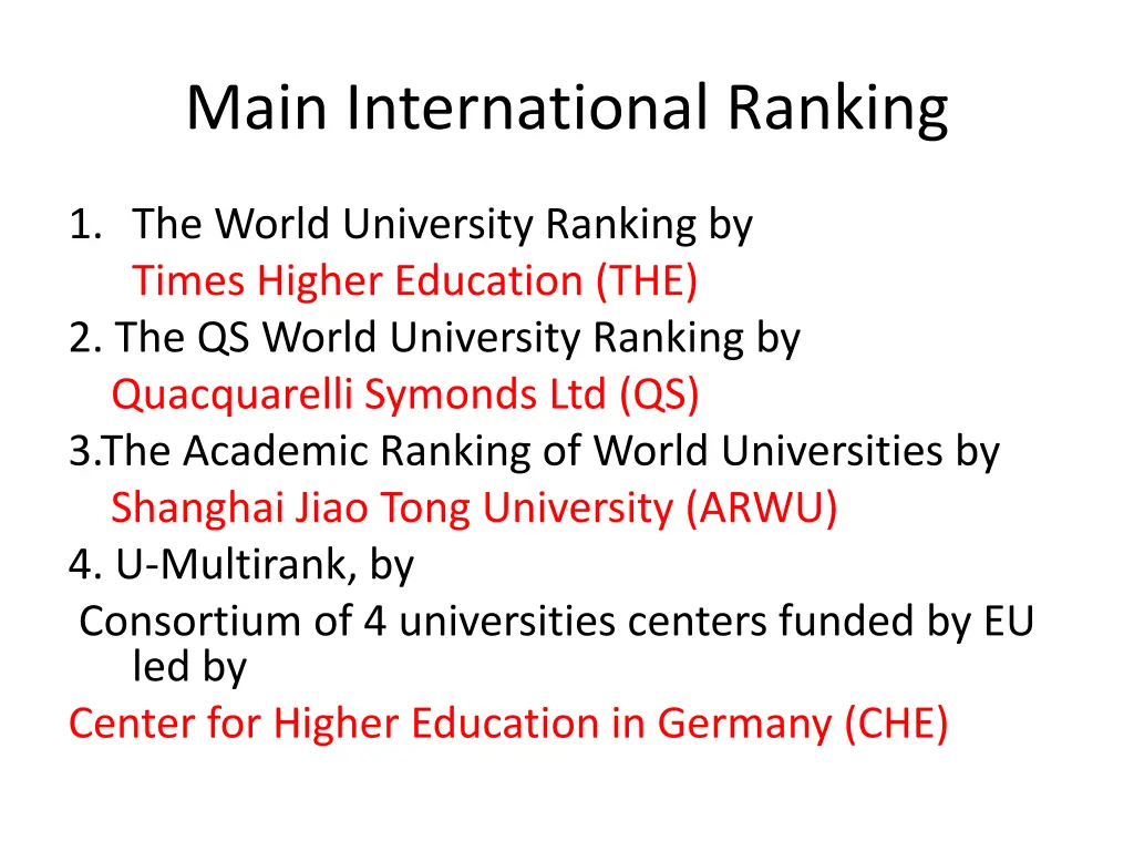 main international ranking