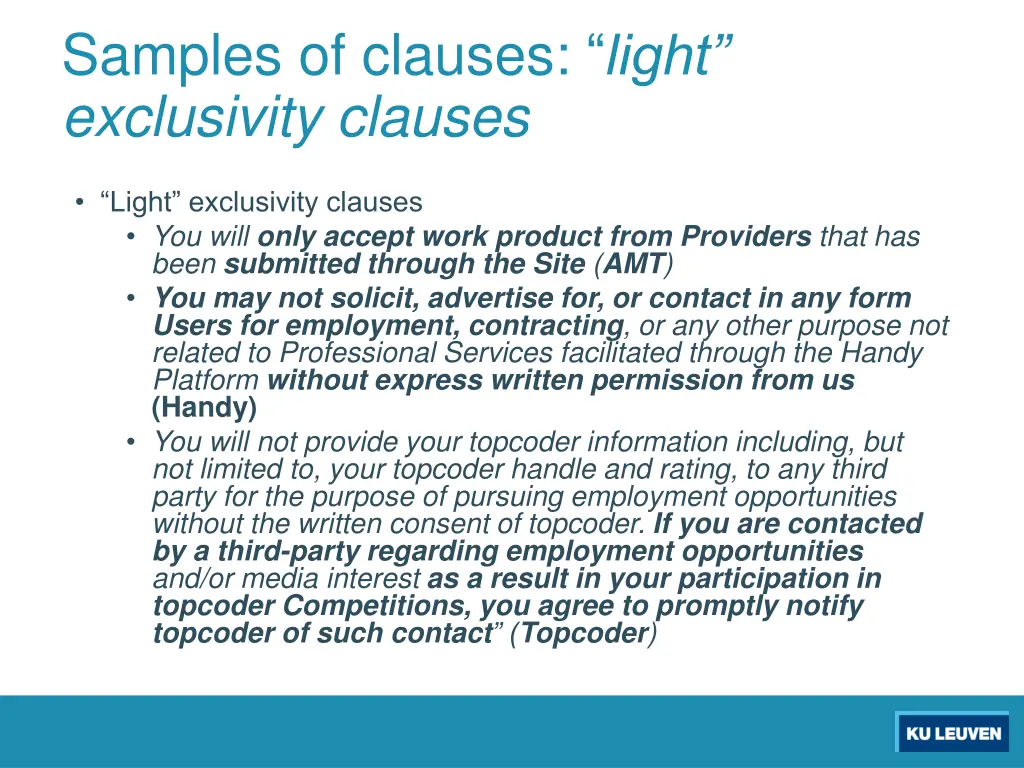 samples of clauses light exclusivity clauses