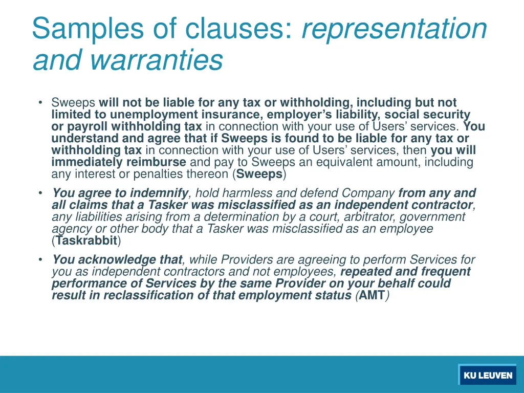 samples of clauses representation and warranties