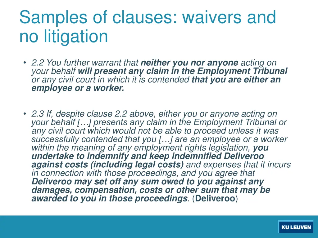 samples of clauses waivers and no litigation