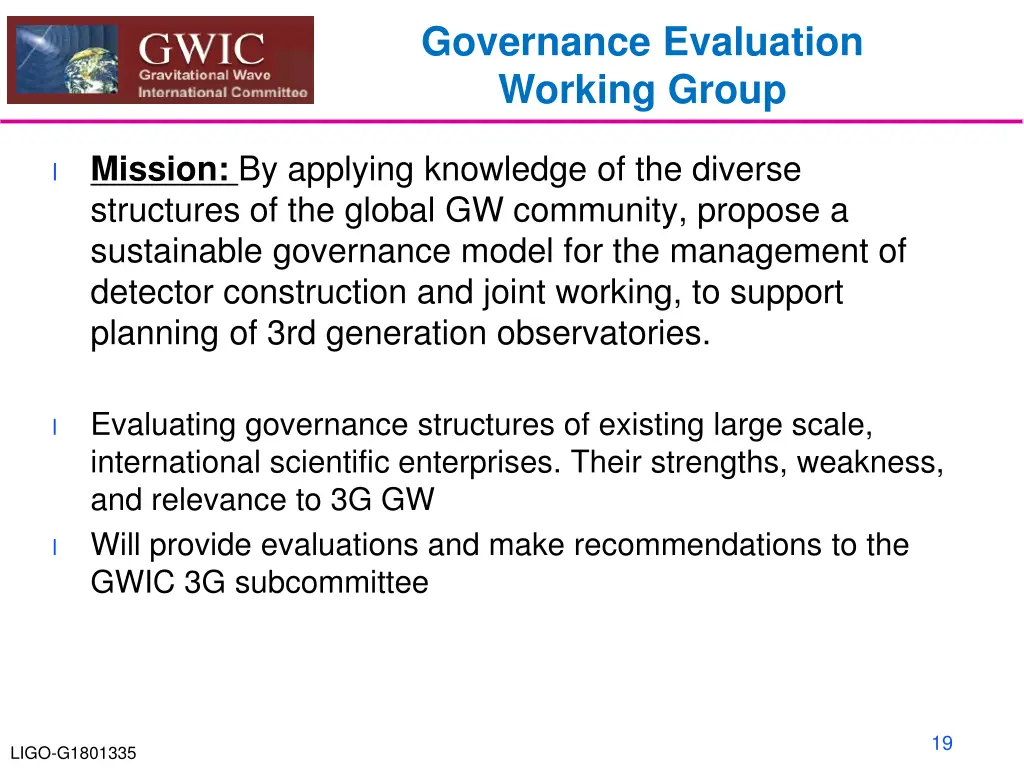 governance evaluation working group