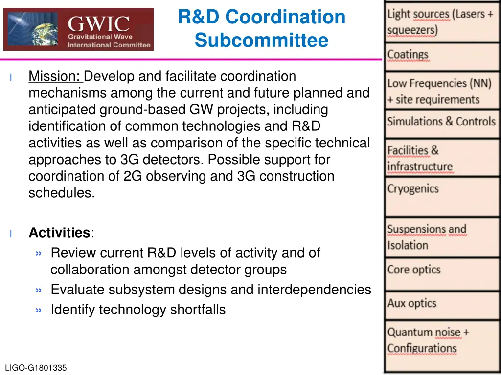 r d coordination subcommittee