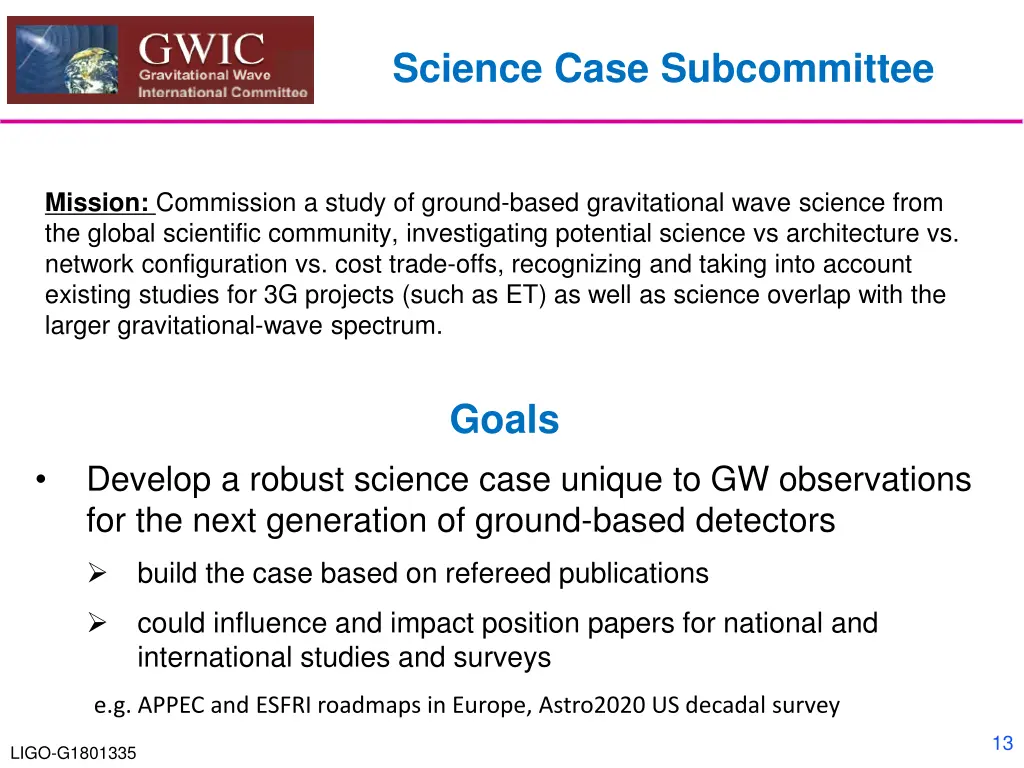 science case subcommittee