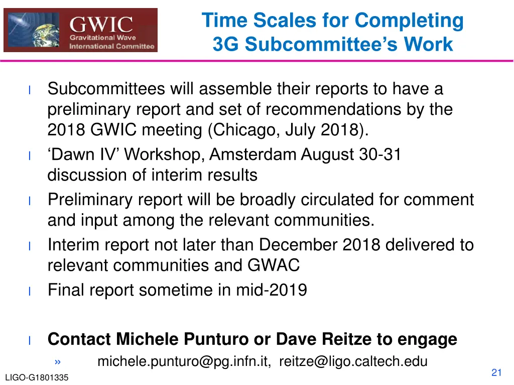 time scales for completing 3g subcommittee s work
