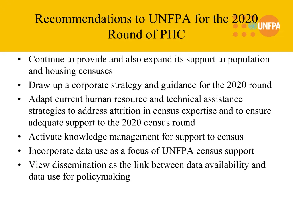 recommendations to unfpa for the 2020 round of phc