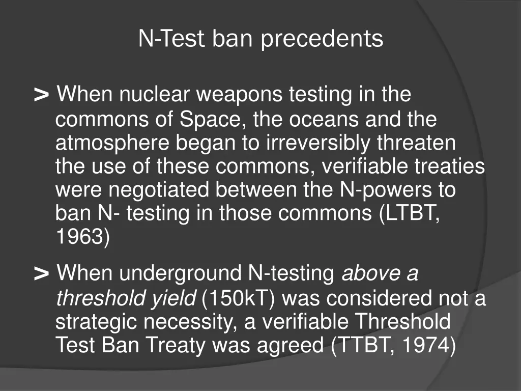 n test ban precedents