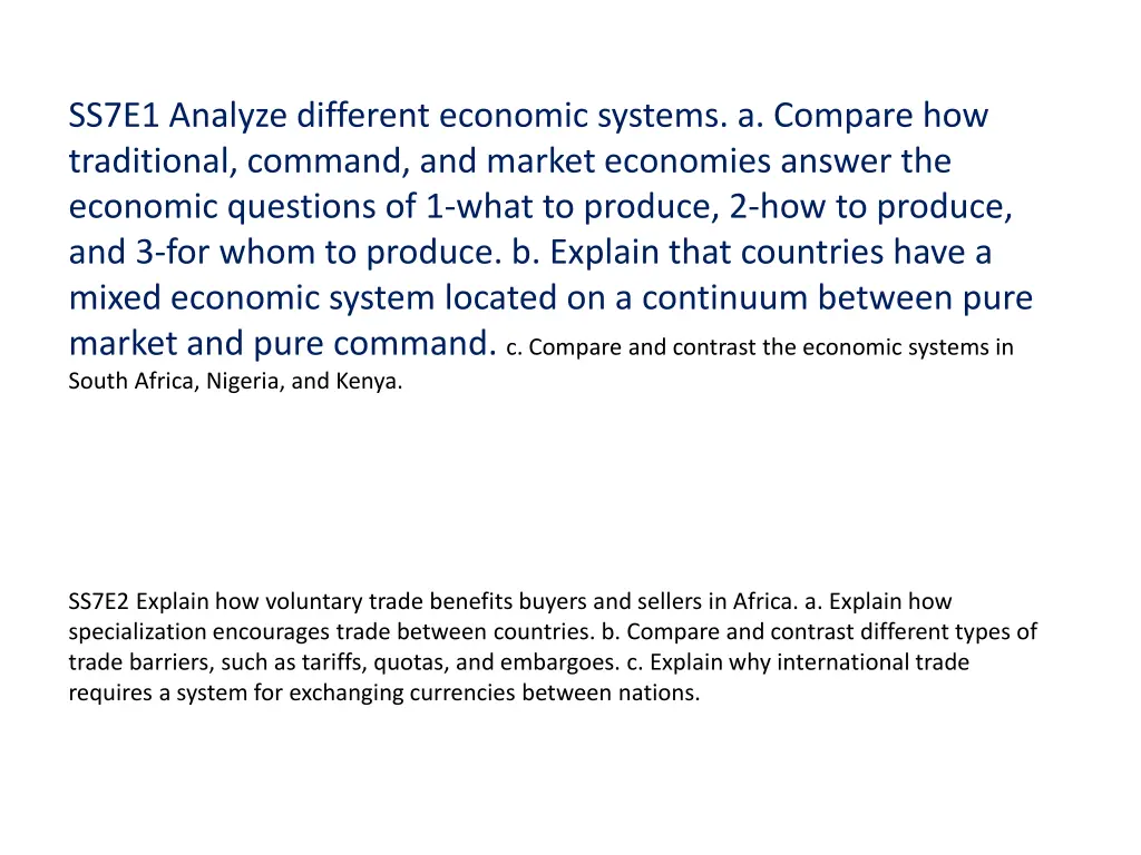 ss7e1 analyze different economic systems