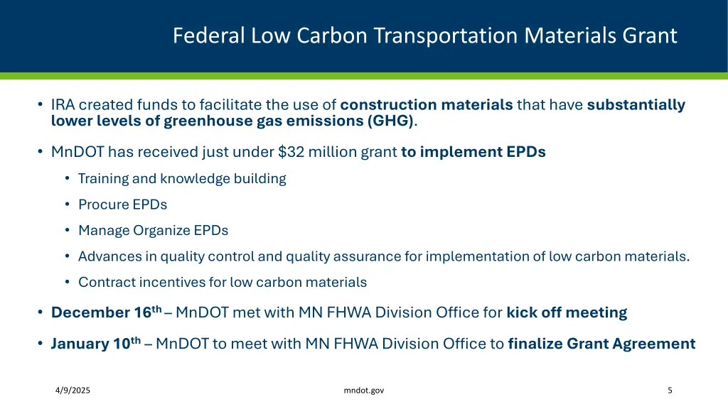 federal low carbon transportation materials grant