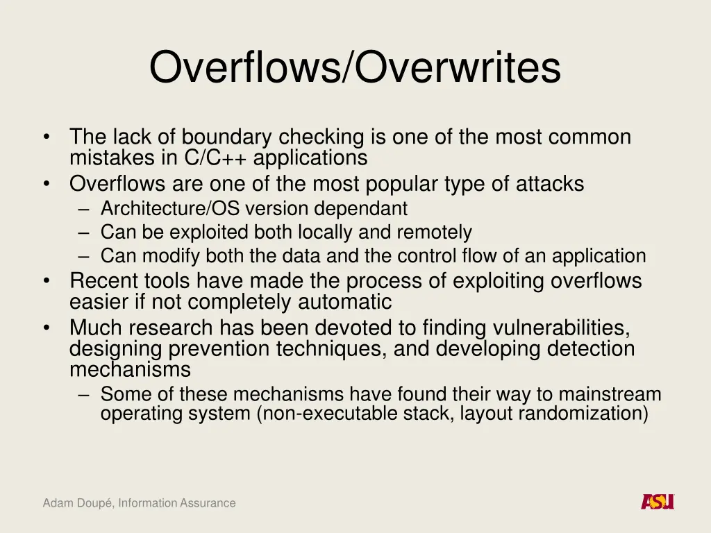overflows overwrites