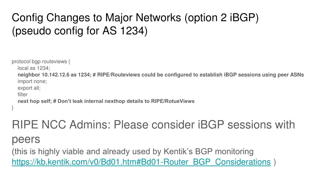 config changes to major networks option 2 ibgp