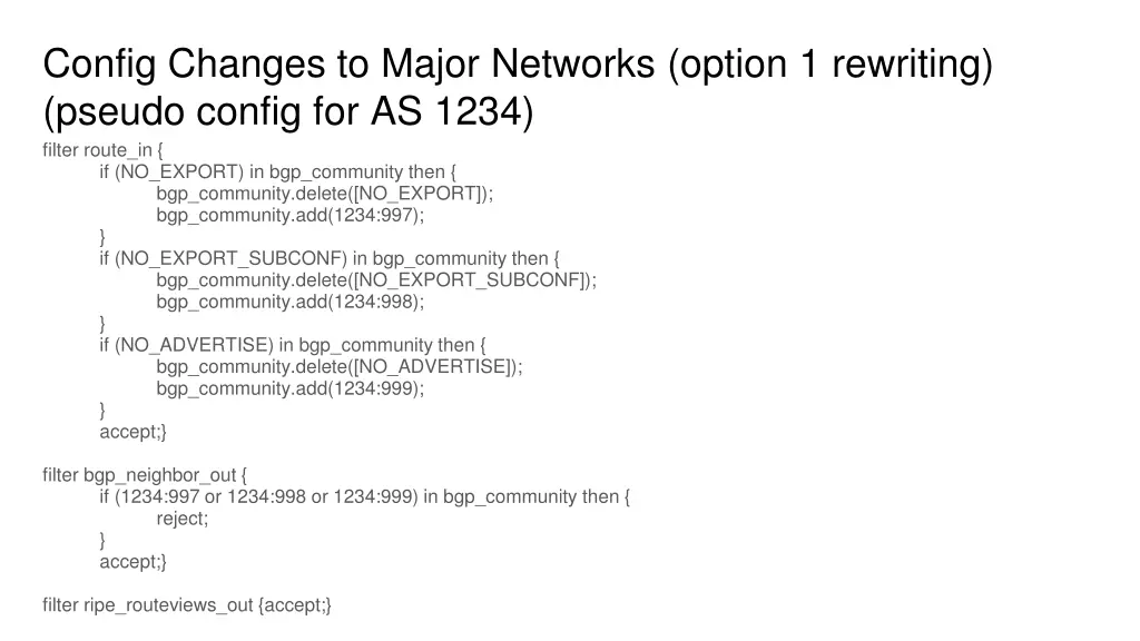 config changes to major networks option