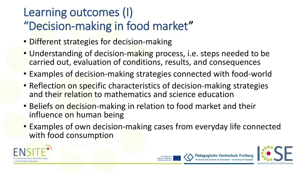 learning learning outcomes outcomes i i decision