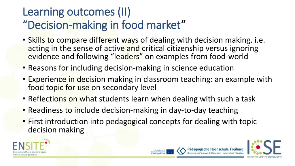 learning learning outcomes outcomes ii decision
