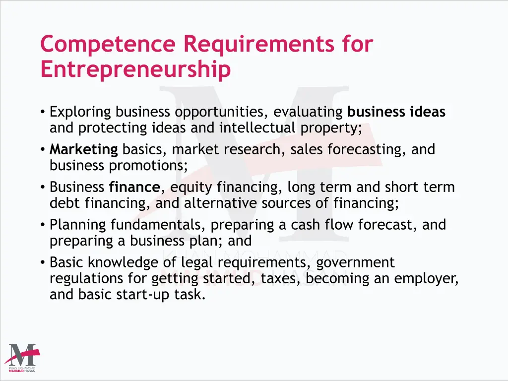 competence requirements for entrepreneurship