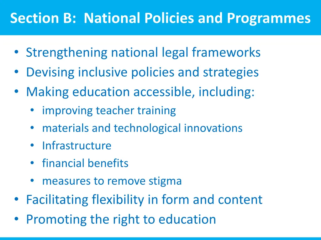 section b national policies and programmes