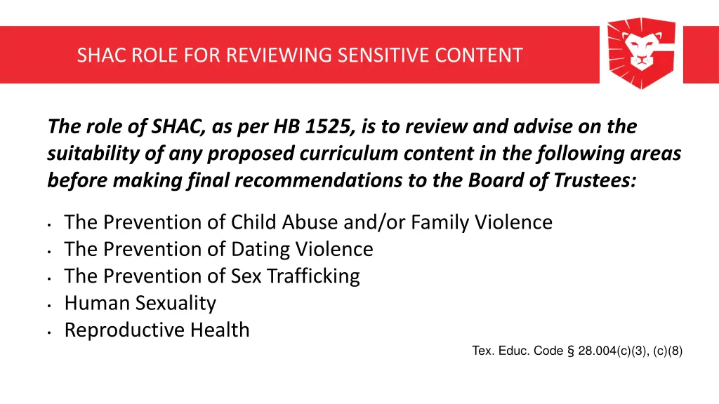 shac role for reviewing sensitive content