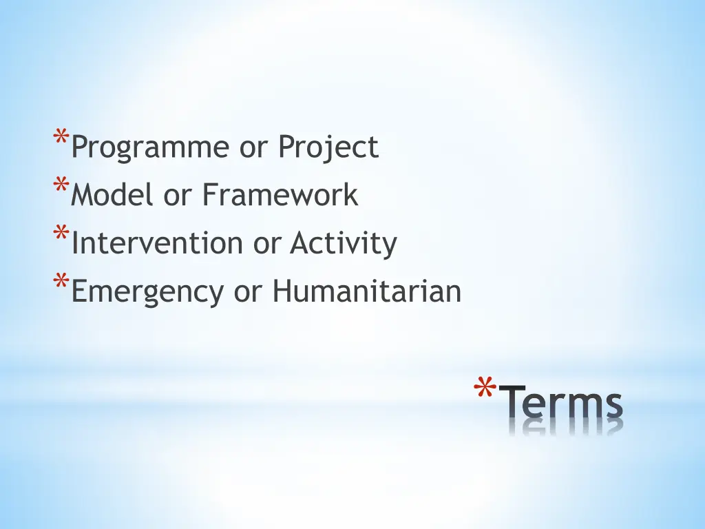 programme or project model or framework