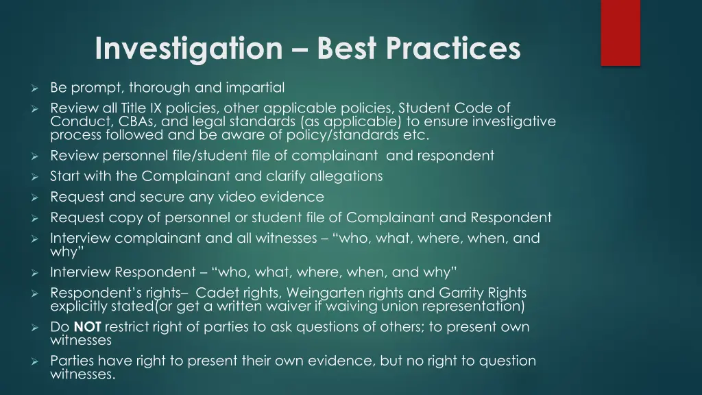 investigation best practices