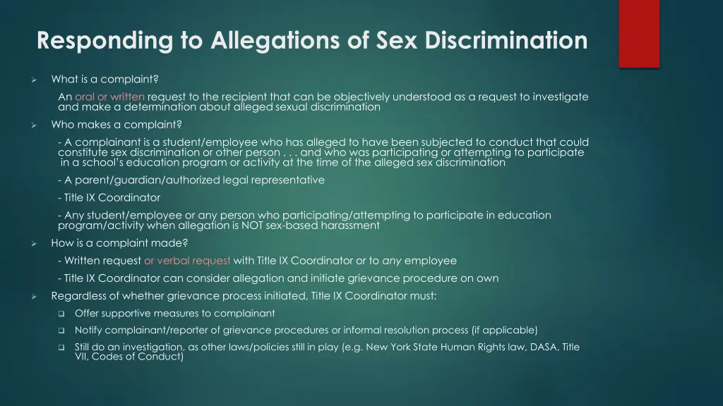 responding to allegations of sex discrimination