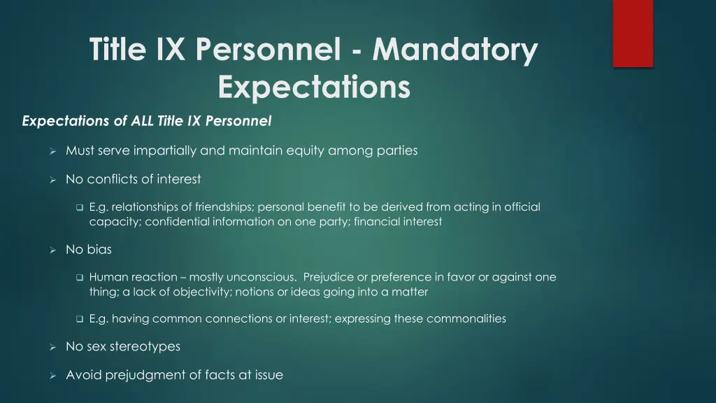 title ix personnel mandatory expectations