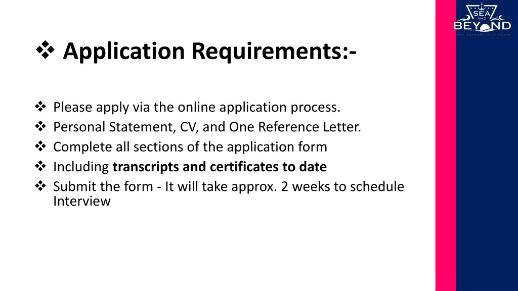 application requirements