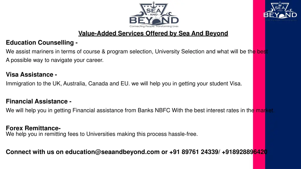 value added services offered by sea and beyond