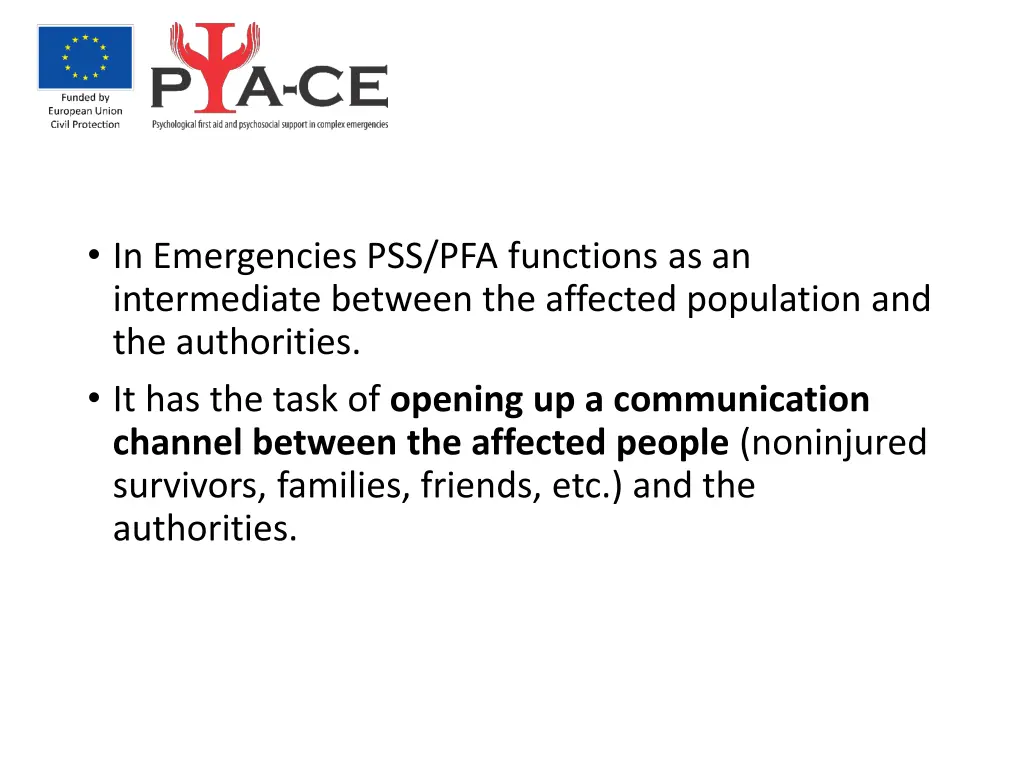 in emergencies pss pfa functions