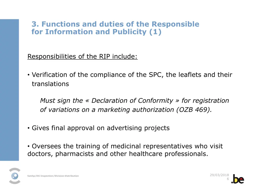3 functions and duties of the responsible
