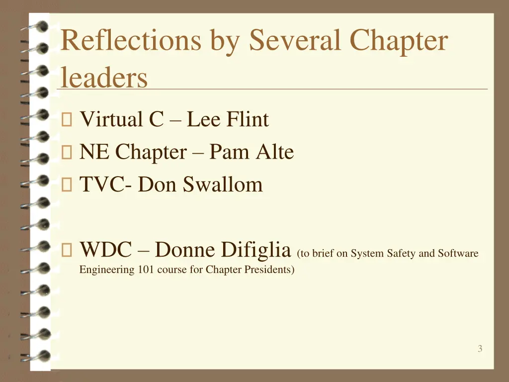 reflections by several chapter leaders