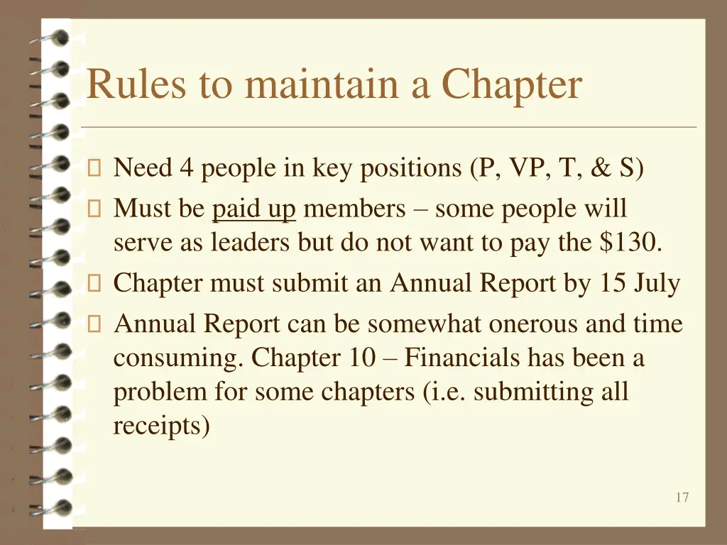rules to maintain a chapter