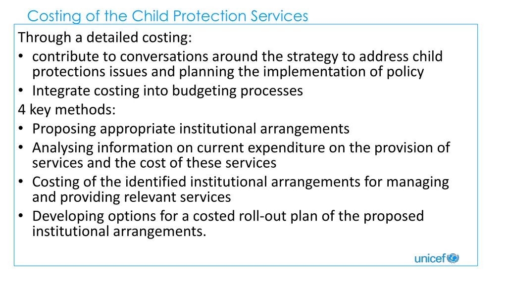 costing of the child protection services through